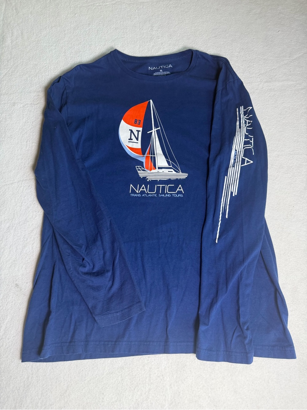 Nautica XL Navy Blue Crewneck Tee Mens Nautical Sailboat Beach Vacation
